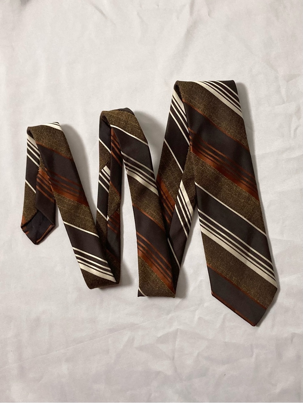 ⭐️ Vintage Velducci Chocolate Caramel Brown And White Striped Necktie